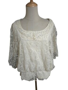 Style & Co. Ivory Y2k Fairy Batwing Lace Peasant Top -